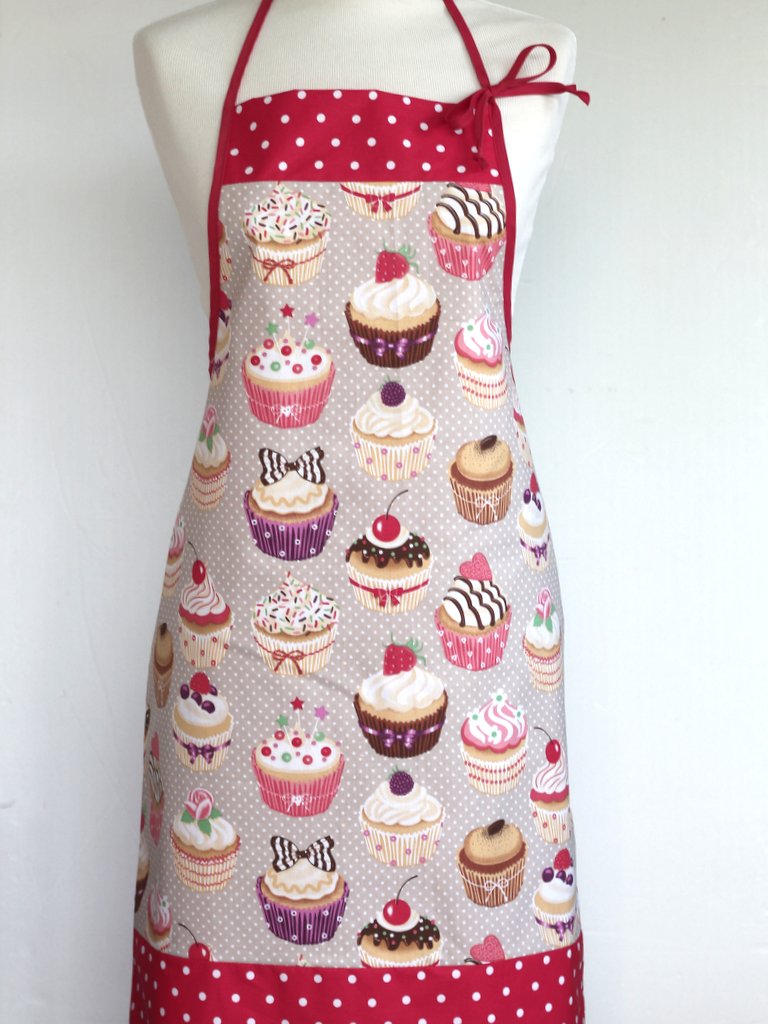 tablier de cuisine femme Cupcakes beige rouge Creacoton - My Lovely Family