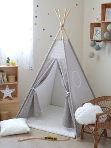 Creacoton tipi pour enfant gris taupe