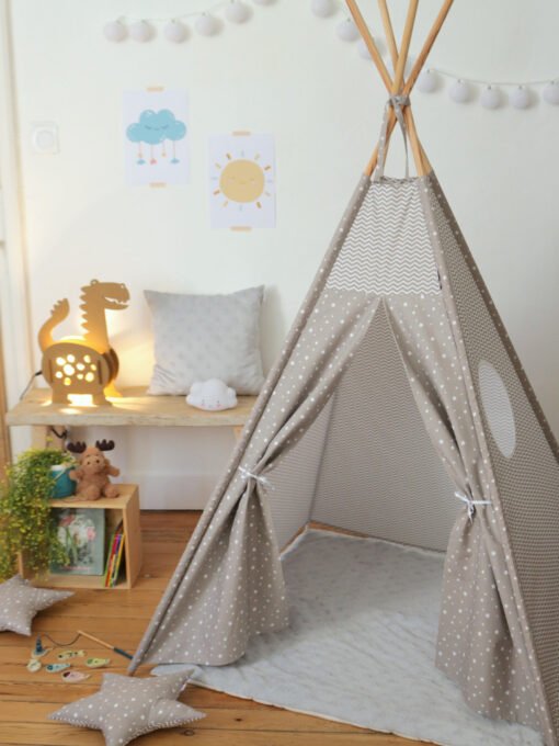 Tipi pour enfant Gris Taupe My lovely family