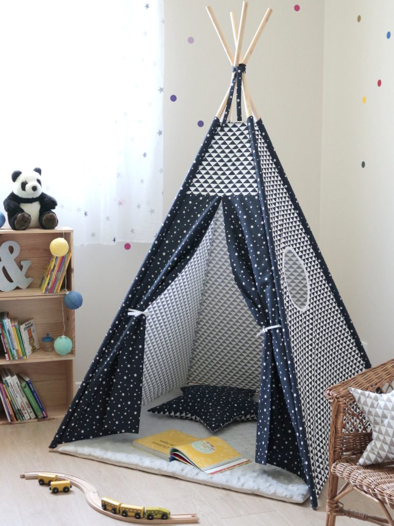 cabane enfant tipi enfant geometrique bleu marine Creacoton