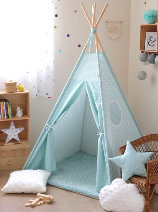 Tente pour enfant vert menthe tipi Creacoton oeko-tex