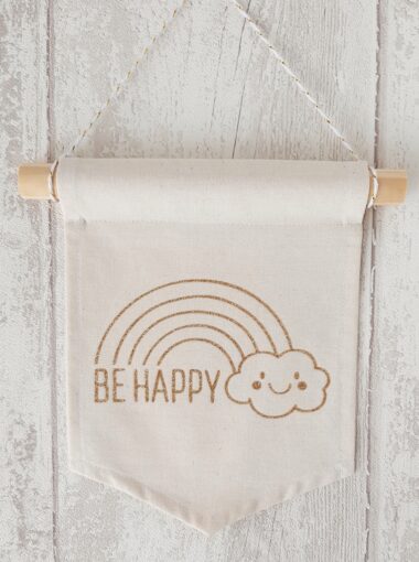 banniere tissu deco be happy arc en ciel or paillete Creacoton (3)