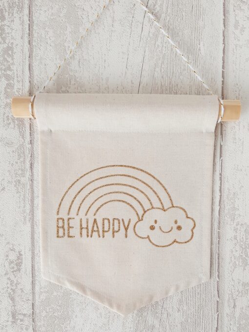 banniere tissu deco be happy arc en ciel or paillete Creacoton (3)