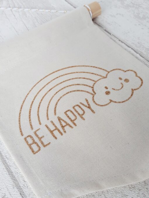 banniere tissu deco be happy arc en ciel or paillete Creacoton (4)