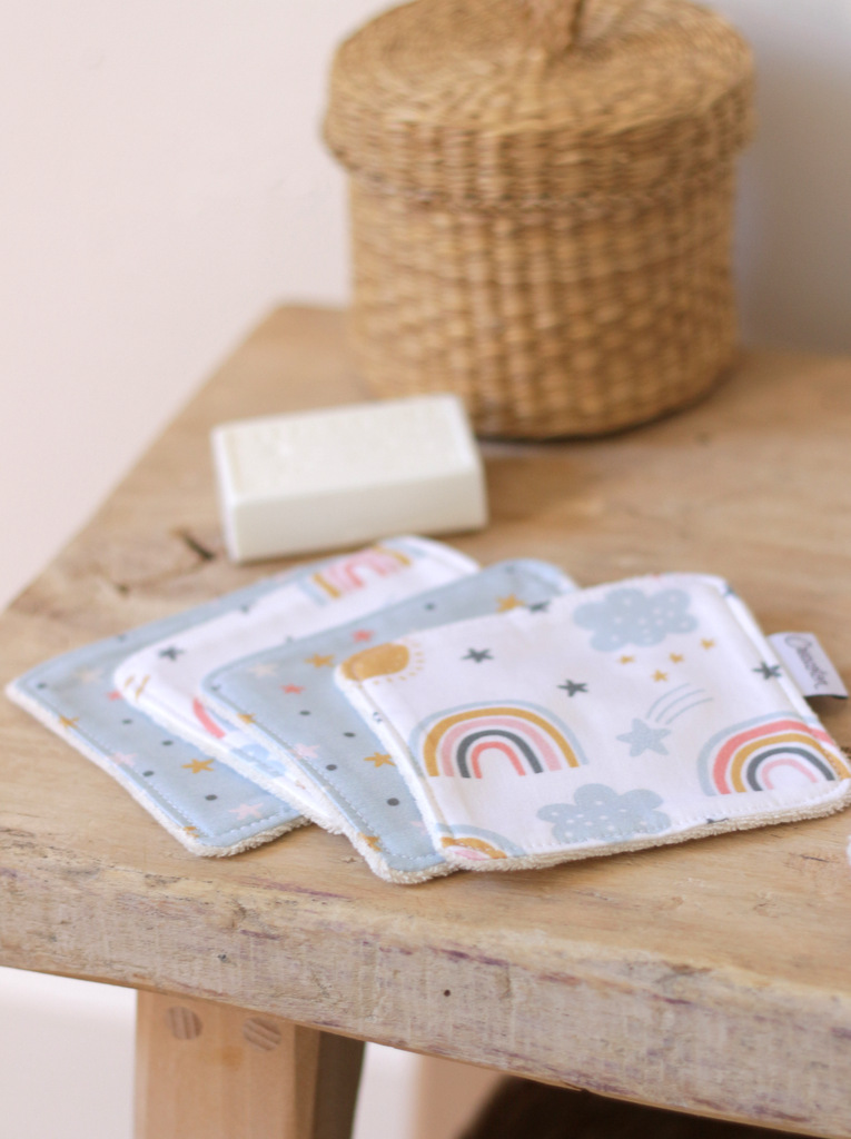 Lingettes lavables bébé en micro éponge bio, plusieurs motifs