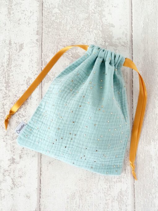 Sac a doudou Mint et Or Creacoton bebe maternelle gouter