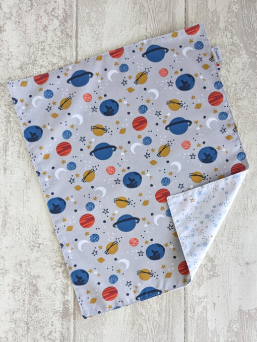 Serviette cantine primaire coton bio Galaxie My Lovely Family ecole elementaire personnalisable