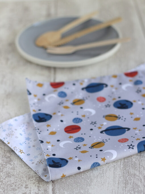 Serviette cantine primaire coton bio Galaxie My Lovely Family ecole elementaire personnalisable