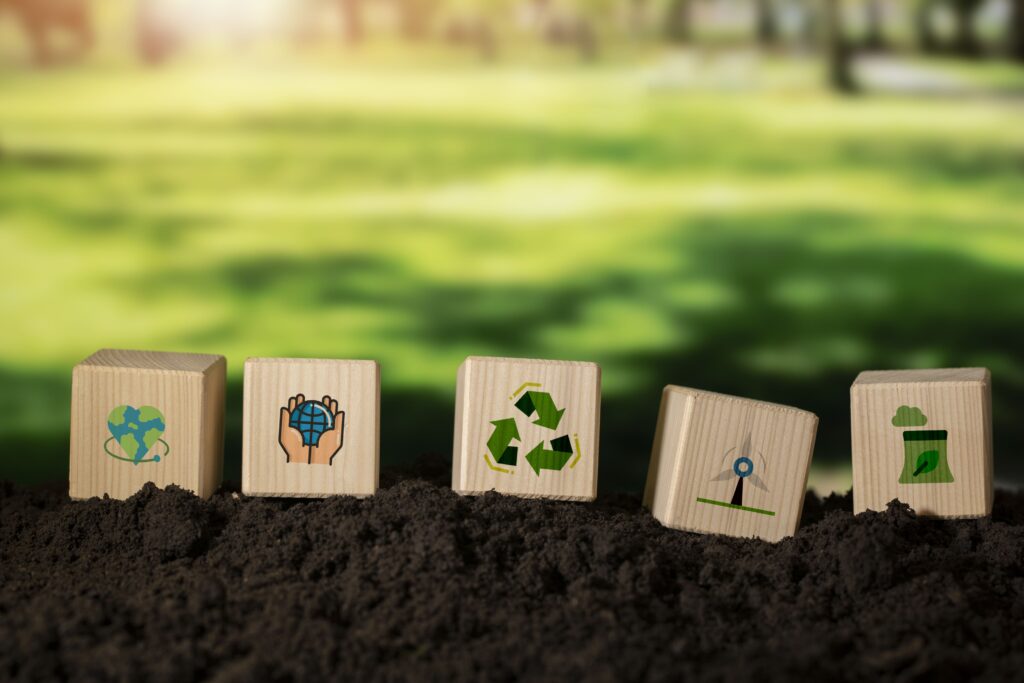 Logo développement durable sur des cubes en bois