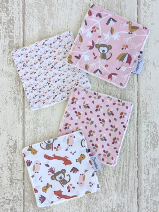 Lingette lavable Petite foret rose minky x4 my lovely family