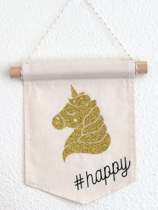 fanion deco licorne or paillete